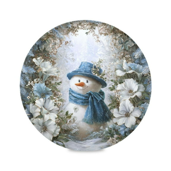 Round Placemats Set of 1 Heat Resistant Washable Kitchen Table Decorations 15.4in Snowman Among Silver Needles