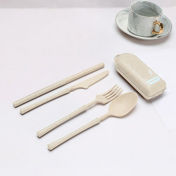 Décoration Maison et Cuisine, Ensemble d'Ustensiles de Voyage avec Étui, Paille de Blé Réutilisable Cuillère Fourchettes Vaisselle, Couverts Portables pour Voyage Pique-Nique Camping Ou Usage Quotidien
