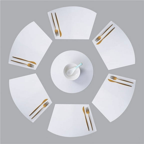 XmhyTop-A D-shaped Place Mats 1 Set 43*29cm Heat Resistant PVC Placemats, D-shaped Dining Table Mats for Round Tables,White