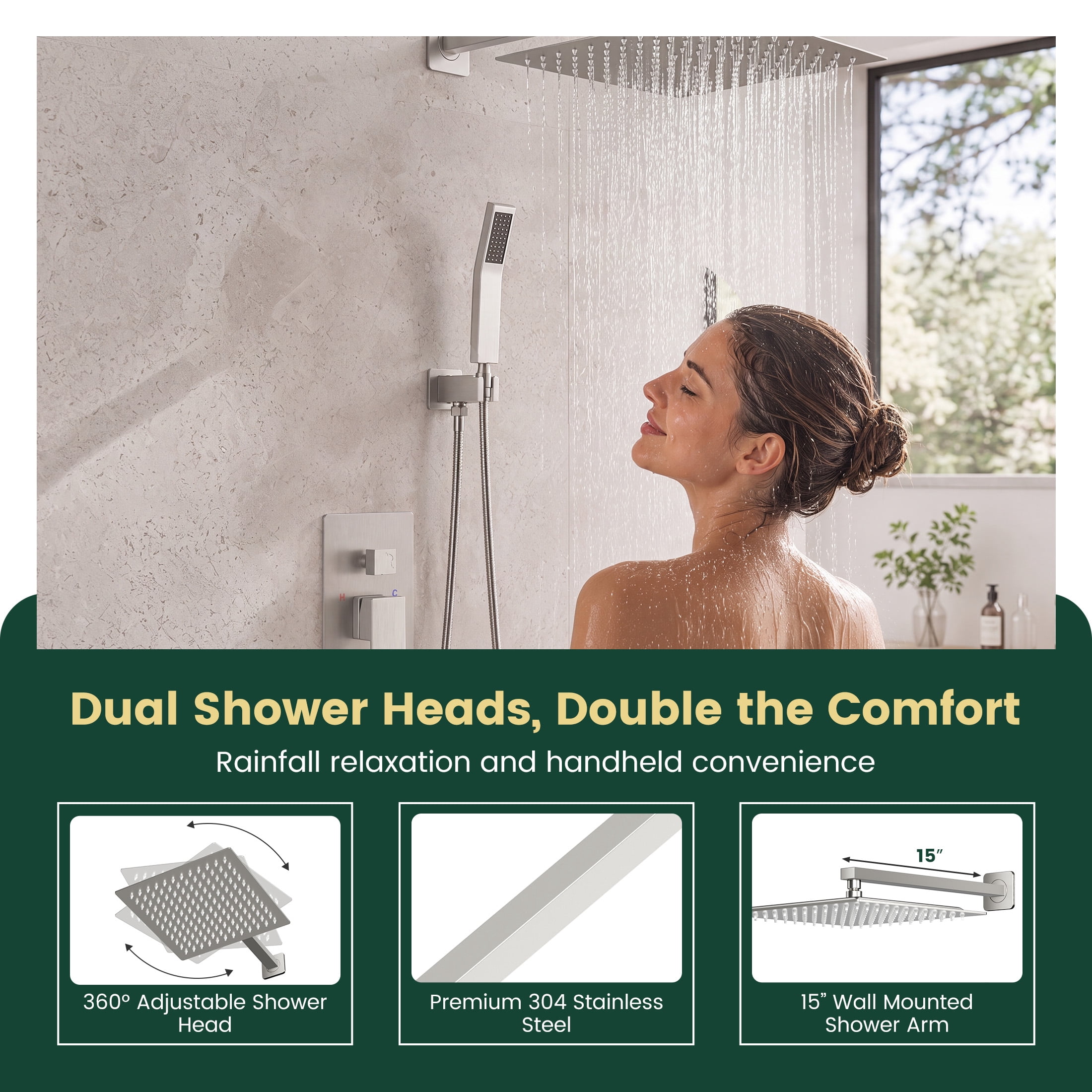 Gianna Rain Showerhead and Handheld Spray Combination Set, 10-inch Rain Showerhead, Nickel