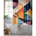 thumbnail image 2 of Split Shower Curtain for Transfer Bench, Abstract Geometric Fabric Shower Curtains for Bathroom, Orange Neutral Modern Art Tub Sliding Transfer Bench Waterproof Bath Curtains 72"x84", 2 of 9