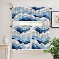 thumbnail image 3 of Kitchen Window Curtains Valance and Tier Set, Ocean Blue Gradient Water Ripples Rod Pocket Tier Curtain Valance Set, Coastal Nautical Theme Light Filtering Cafe Curtains for Bedroom Living Room, 3 of 9