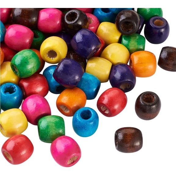 200Pcs Colored Wooden Beads Natural Barrel Beads Assorted Small Ball Maple Wood Large Hole Macrame Accessories for Jewelry Bracelet Necklace Hair Woven DIY Craft Colorful