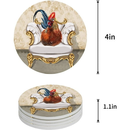 

KXMDXA Farm Chicken Sitting on Vintage Sofa Set of 4 Round Coaster for Drinks Absorbent Ceramic Stone Coasters Cup Mat with Cork Base for Home Kitchen Room Coffee Table Bar Decor