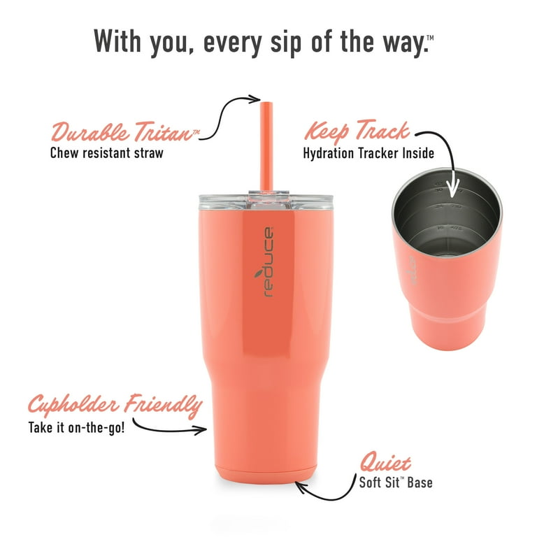 Reduce Vacuum Insulated Stainless Steel Cold1 Tumbler with Handle, Lid, and Straw, Champagne, 24 oz.