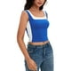 thumbnail image 4 of ATHLECHIC Camiseta sin mangas de cuello cuadrado de verano para mujer, top corto de bloques de color, M Azul, 4 of 5