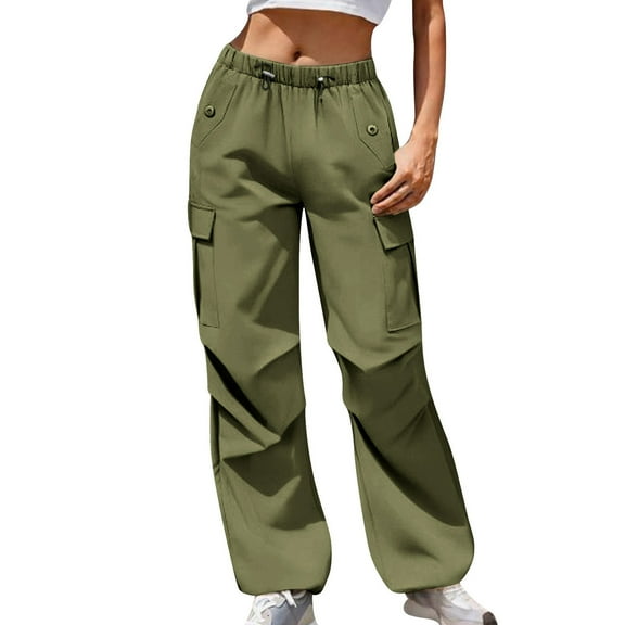 Aofany Parachute Pants for Women 2024 Trendy;Elastic High Waist Cargo Pants Lightweight Straight Wide Leg Casual Trousers Teen Girls Y6K Streetwear Pants