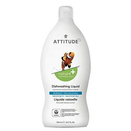 ATTITUDE Dish Soap, EWG Verified, Plant-Based & Vegan Dishwashing Liquid, Naturally Derived, Made in Canada, Wildflowers Scent, 700 mL
