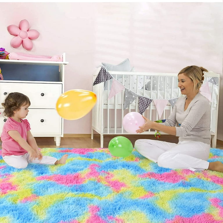 Soft Round Shag Area Rug Fluffy Circle Rug Cute Pastel Fuzzy Rug Colorful  Small Plush Carpets for Kids Baby Girls Bedroom Nursery Room