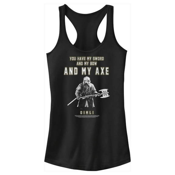 Junior's The Lord of the Rings Fellowship of the Ring Gimli You Have My Sword and My Bow and My Axe  Racerback Tank Top Black Medium