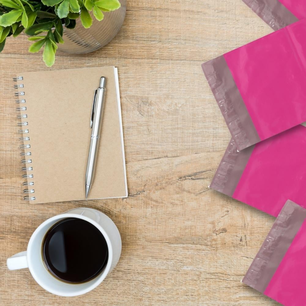 MMBM 1000 10" x 13" Pink Poly Mailers Shipping Envelopes Self Sealing Plastic Bags 2 Mil for Moving, Mailing and Packaging