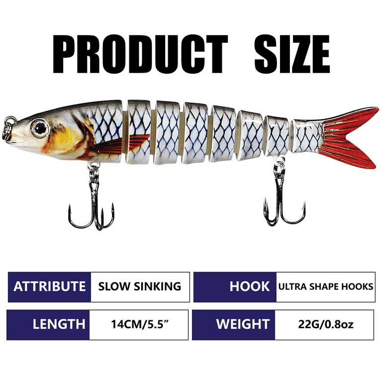 5 Pcs Fishing Lures for Bass Trout 8-Segments Jointed Swimbaits