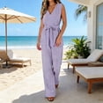 thumbnail image 2 of Miluxas Summer Jumpsuits for Women Dressy Casual Sleeveless One Piece Outfits High Waisted Wide Leg Pant Long Rompers Purple S(S), 2 of 9