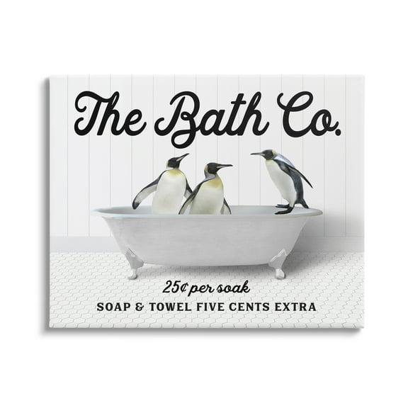 Stupell Industries Vintage Bath Ad Penguins Animals & Insects Painting Gallery Wrapped Canvas Print Wall Art, 20 x 16
