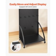 KFFKFF Standing Pegboard Display with Base Plate, 23.7 x 66 in Pegboard Stand with Wheels and 30 Hooks, Durable Steel Panel for Retail and Jewelry Shops, Black