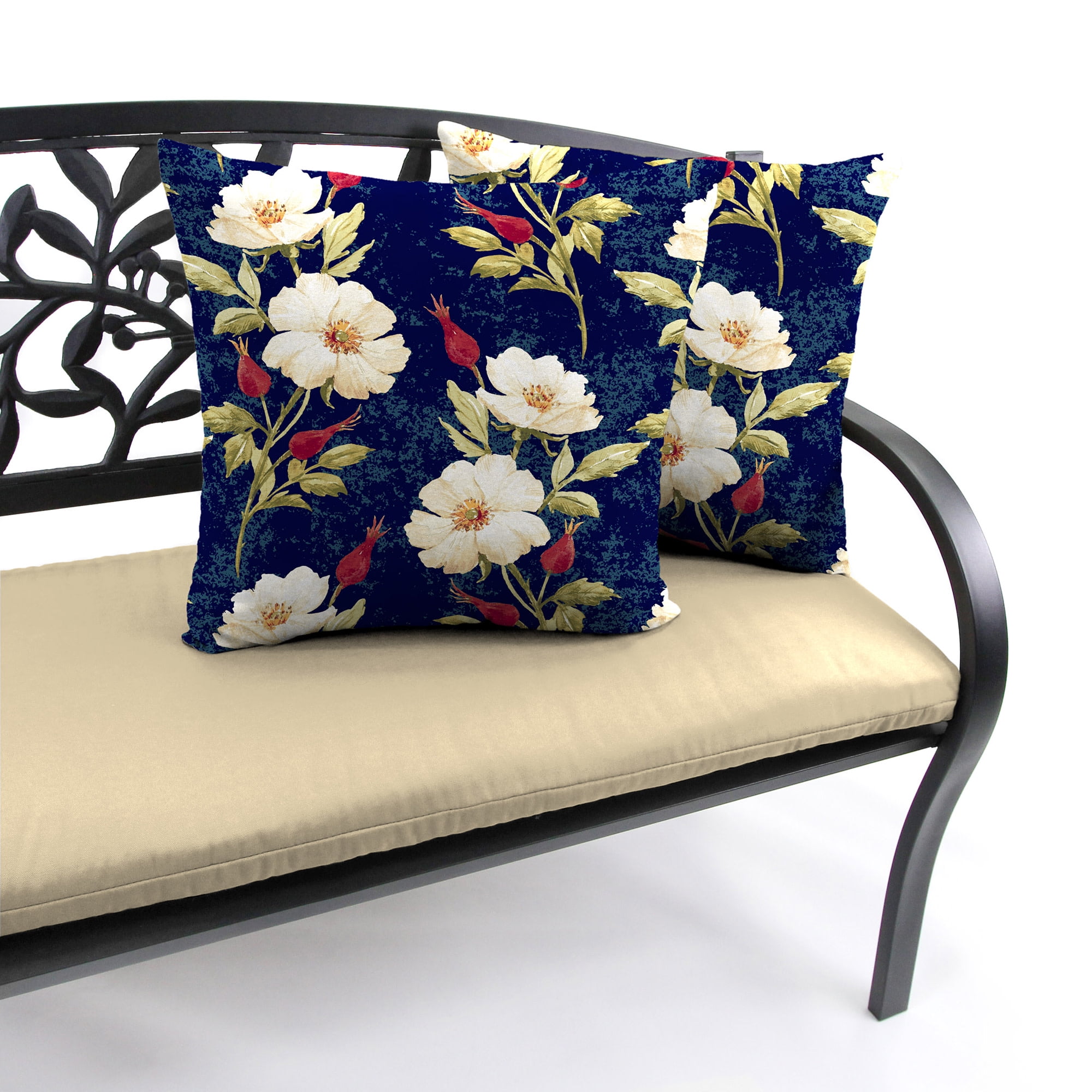Jordan Manufacturing 16" x 16" Rose Garden Navy Floral Square Outdoor Throw Pillow (2 Pack)