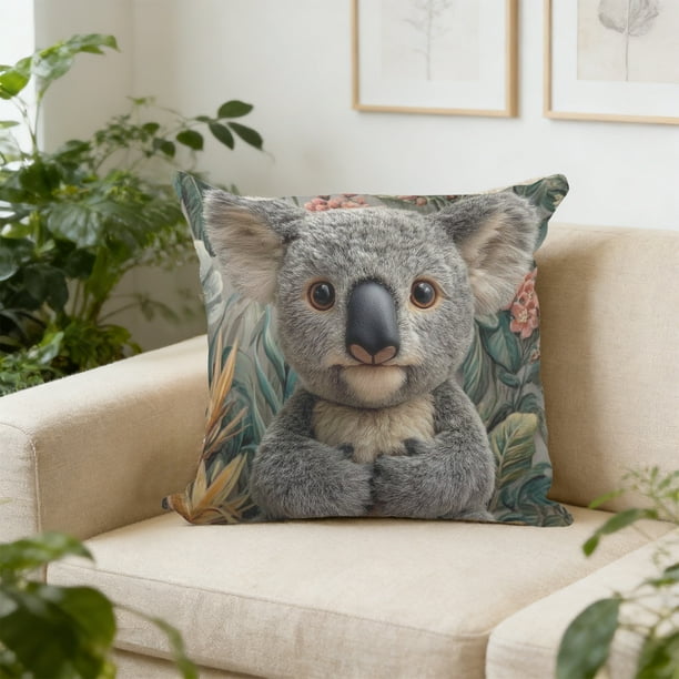 Funda de almohada con estampado de animales bonitos para sofá, sala de estar, cojín decorativo, funda de cojín de poliéster con bordado falso, funda de almohada estampada