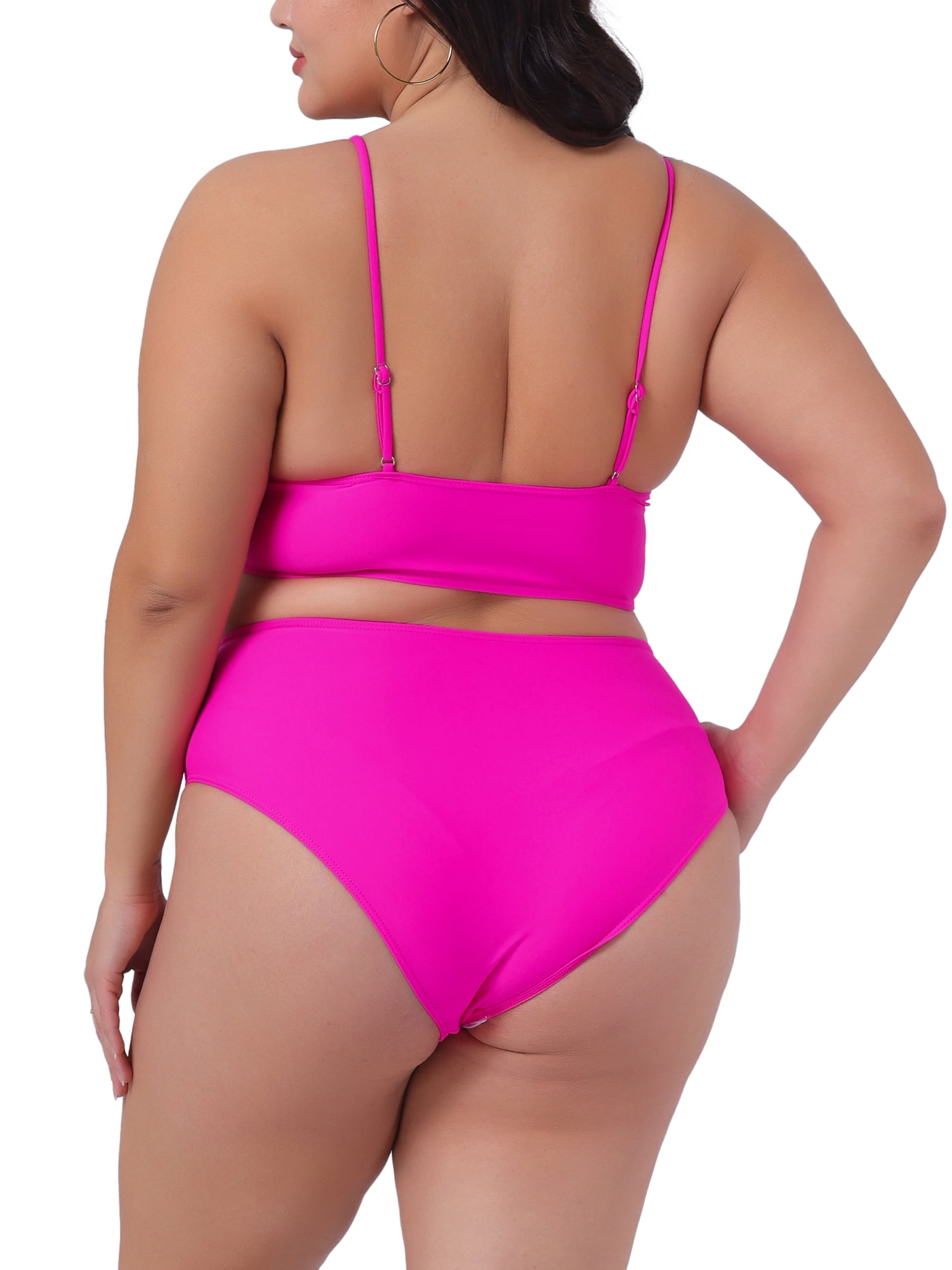 DARING DIVA Plus Size V Neck Tummy Control Two Piece Swimsuit L Hot Pink