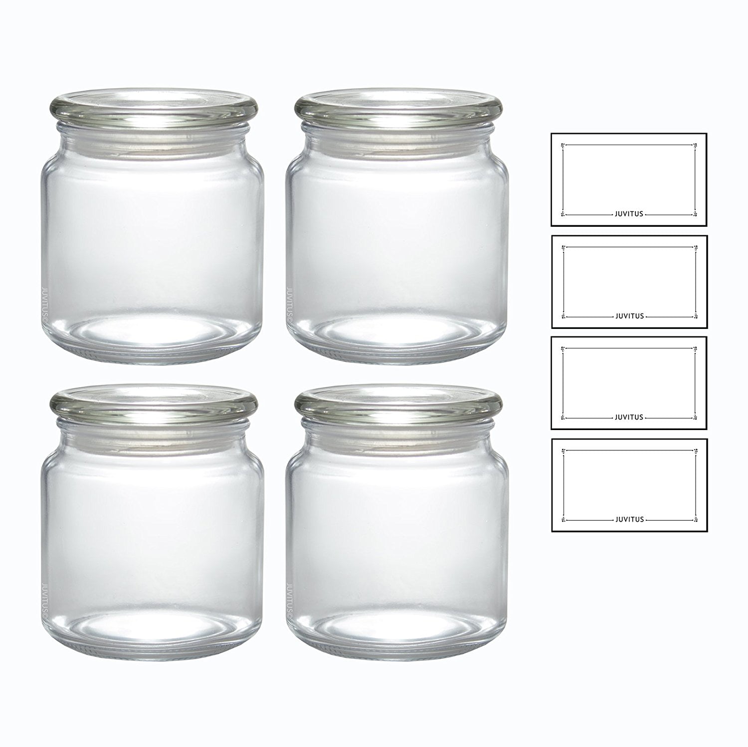 Large 16 oz Candle Glass Jar with Airtight Glass Cover Lid (4 pack