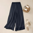 thumbnail image 5 of Fashion Olyvenn Summer Wide Leg Pants for Women Casual Fashion Vintage Elastic Waist Trousers Solid Color Loose Fit Comfy Beach Pant Black XL, 5 of 6
