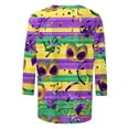 thumbnail image 4 of Cadancy Mardi Gras Womens Shirt Holiday 3/4 Sleeve Pullover Crewneck Tunic Tops Carnival Mask Print Funny Rave Party Blouse Loose Trendy Casual Outfits, 4 of 6