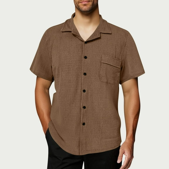 S-5X Plus Size Shirts for Men with Pocket Big and Tall Short Sleeve Tshirts Shirt Button-Down Collared Solid Color Casual Going-Out T-Shirts