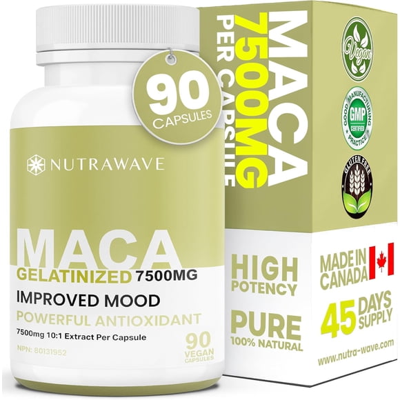 Nutrawave Maca Supplement 750 mg, Hormonal Balance and Energy Support, 90 Vegan Non-GMO Capsules