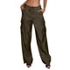 thumbnail image 1 of Gibobby Pantalones cargo para mujer 2023 Pantalones cargo Mujer Ropa holgada de ajuste relajado Pantalones negros Cintura alta Cremallera Cintura delgada(Marrón,CH), 1 of 5