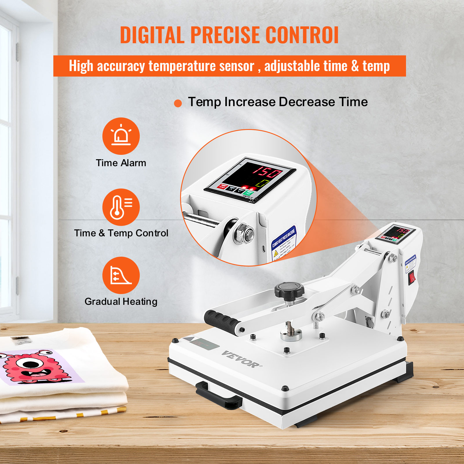 BENTISM Heat Press Machine, 15"x15" Swing Away T Shirt Pressing Machine Multifunction, High Pressure Heat Press Machine, Power Digital Industrial Sublimation Printer for Heat Transfer Viny
