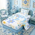 thumbnail image 2 of Meiyoeat Pretty Floral Letter D Twin Sheet Sets 3pcs for Girls Juniors, Charming Print Bedding, Light Blue Yellow White, 2 of 6