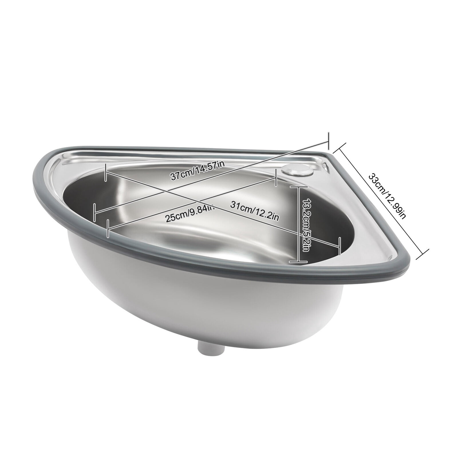 ToppiJoy Stainless Steel Single Bowl Sink, Triangle Wash Basin Thick Small Sink Corner for Kitchen Bathroom Lavatory (Silver)
