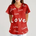 thumbnail image 5 of Valentine Day Scrub Tops for Women Love Heart Print Short Sleeve Plus Size Cute Workwear Quick Dry V Neck Medical Scrubs with Pockets Watermelon Red L, 5 of 6
