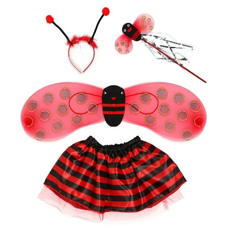 

TINYSOME 4Pcs/Set Kid Fairy Costume Set Ladybird Bee Glitter Cute Wing Striped Layered Tu