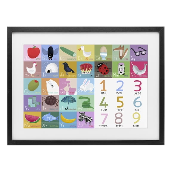 Stupell Industries Contemporary Alphabet & Numbers First Words Black Framed Print Under Glass, 20 x 14, by Carla Daly
