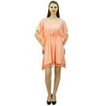 thumbnail image 4 of Bimba Women's V-Neck Tassel Kaftan Short Drawstring Waist Caftan Beachwear Coverup Dress, 4 of 5