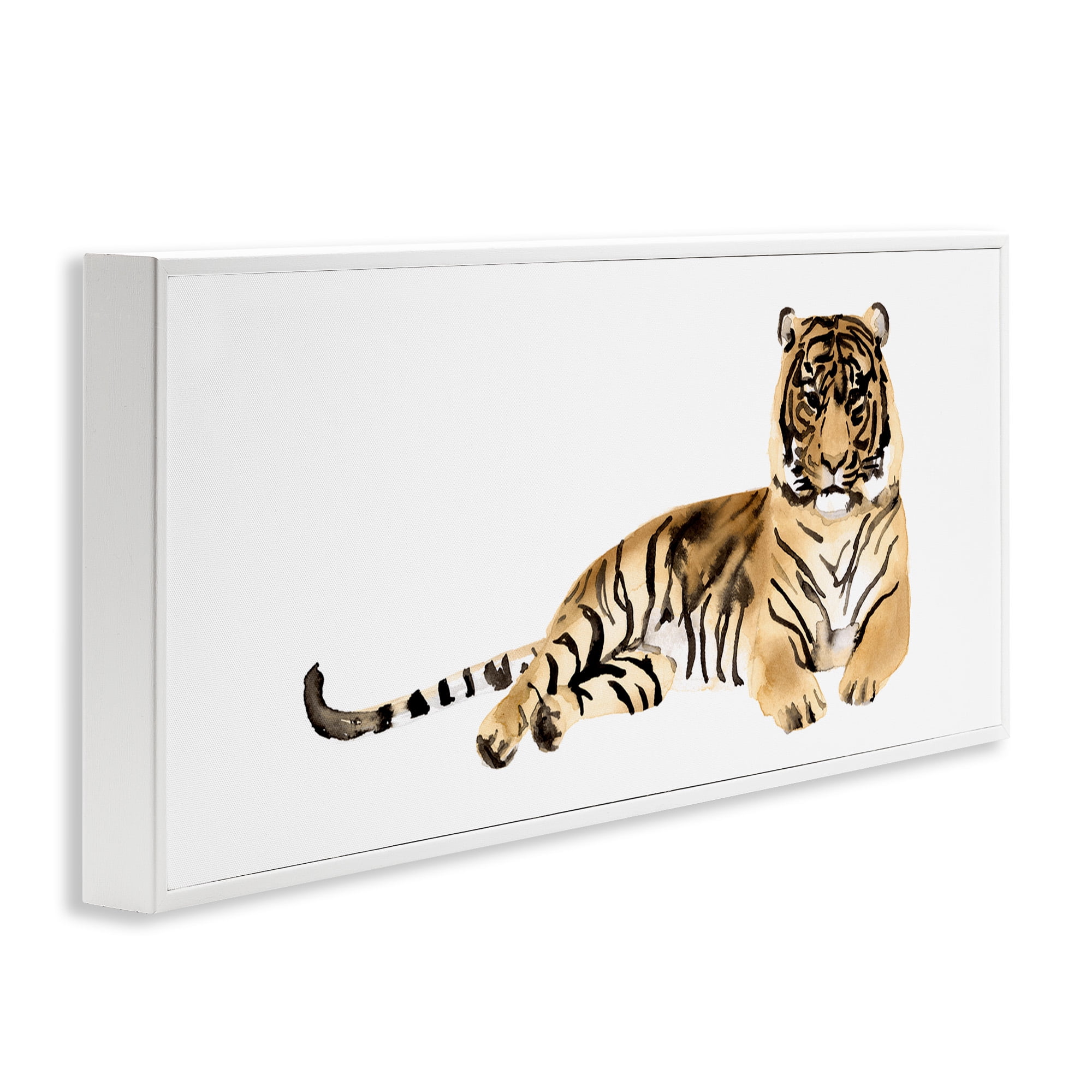 Stupell Industries Tiger Resting Orange Ink Watercolor Animals & Insects Painting White Framed Art Print Wall Art, 24 x 10