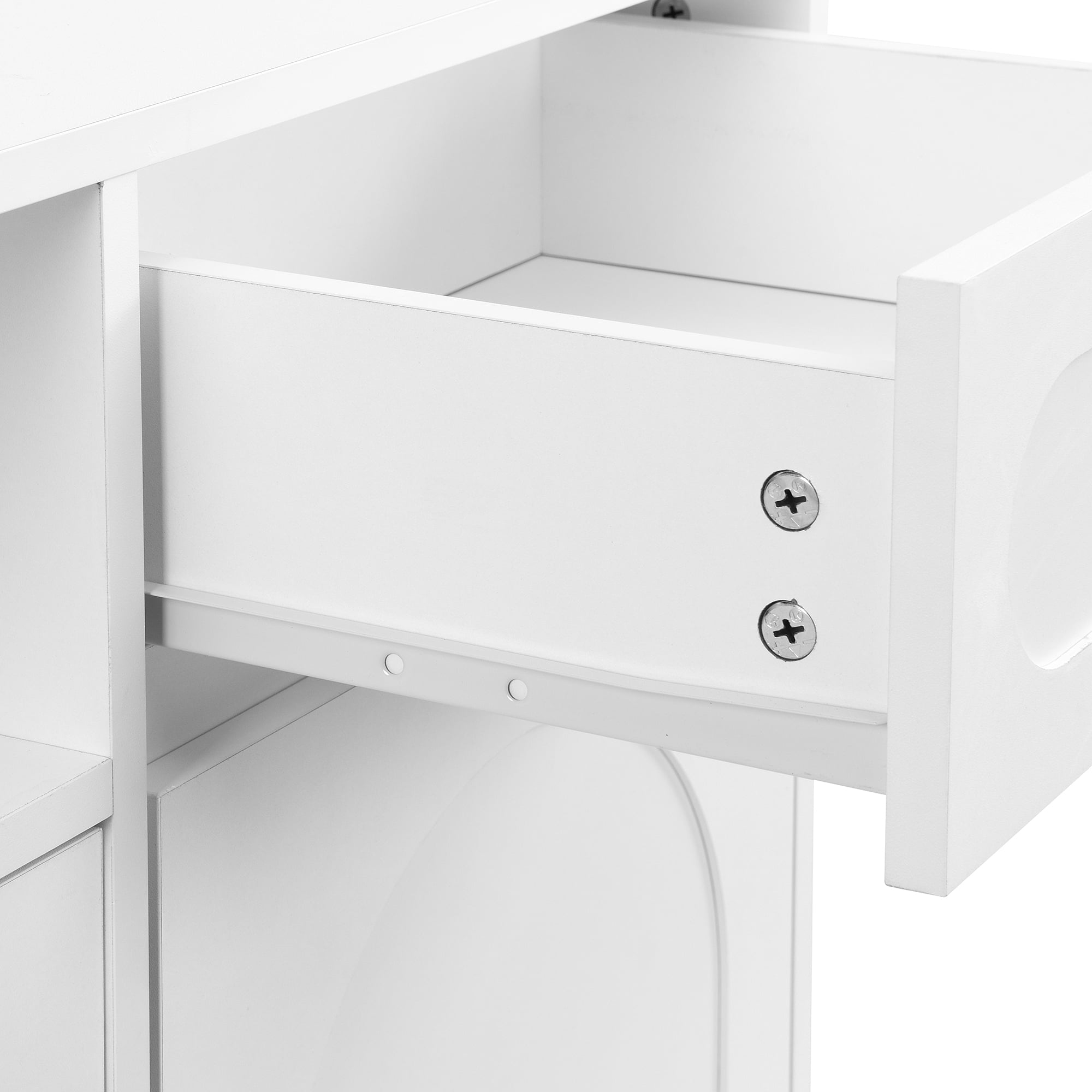 MAYEERTY Elegant Shoe Cabinet with Arched Doors and Drawer, Cream Style Storage Sideboard with Adjustable Shelves and Solid Wood Legs for Entryway, Living Room, White