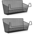thumbnail image 1 of 2 Pack Bedside Storage Baskets, Dorm Room Bed Storage Basket Metal Mesh Desktop Corner Shelves Hanging Organizer Rack Shelf Bedside for Book Phones Drinks Tissues Office Home with Hook Black, 1 of 7