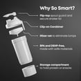 thumbnail image 2 of Smartshake O2GO ONE Paquete de 4 Botellas Cocteleras de Proteínas 800 ml | 27 oz - Almacenamiento incluido - Tapa roscada a prueba de fugas - Sin BPA - Unisex - Gris niebla, verde militar, negro, azul, 2 of 5