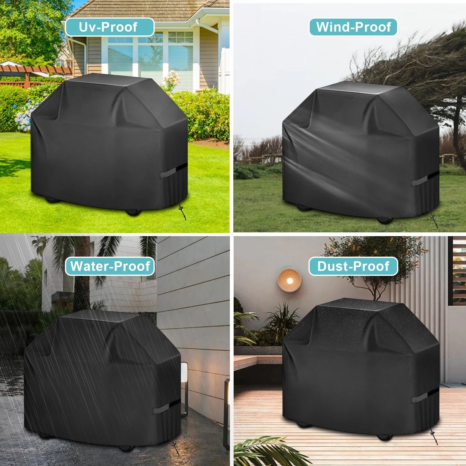 HTB BBQ Grill Cover, 58inch Weather-Resistant Grill Cover for Outdoor Grill, Waterproof Gas Grill Covers with Adjustable Drawstring, Rip-Proof Barbecue Cover for Weber Nexgrill Grills and More - image 2 of 7