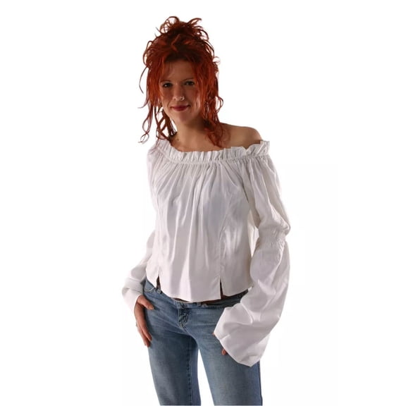 Caribbean Pirate Renaissance Wench Medieval Costume Girl White Blouse Top