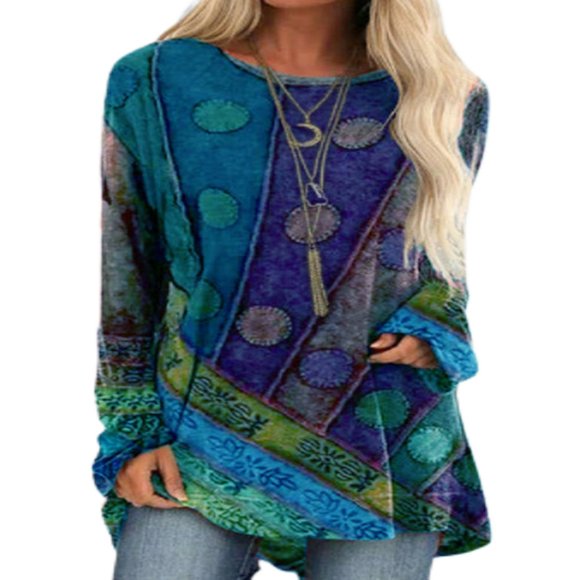 Tunic Blouse for Women Long Sleeve Tops High Low Ethnic Style Loose Plus Size Pullover T-shirt Khaki M