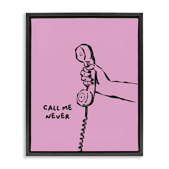 Stupell Industries Call Me Never Phrase Text & Numbers Painting Black Floater Framed Canvas Art Print Wall Art, 17 x 21