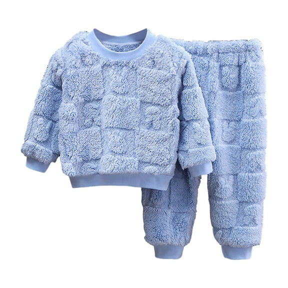 Wxirdiow Outfits for Kids Boys Cute Kids Boys Girls Fleece Outfit Plain Winter Warm Pullover Shirts Sherpa Cozy Clothing Sets Blue Size,5-6 Years