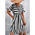 thumbnail image 2 of Vestido a rayas Moda casual Una línea Volantes Manga corta Estampado a rayas Vestido a media pierna fluido informal Negro L, 2 of 6