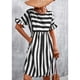 thumbnail image 4 of Vestido De Manga Corta, Versátil Manga Con Volantes Suave Elástico A Line Fit Vestido A Rayas Transpirable Para Mujeres Para El Hogar Cergrey Negro L, 4 of 6