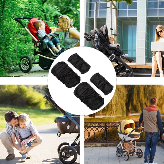 Raindrops 4Pcs Black Pushchair Wheel Covers with Elastic Design Easy to Clean and Foldable