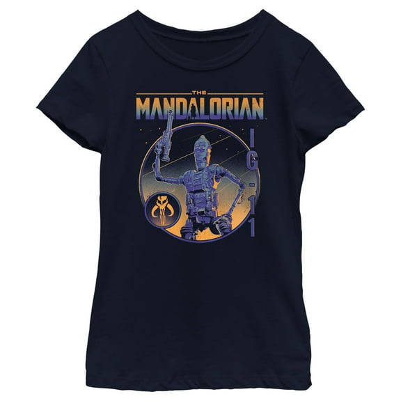Girl's Star Wars: The Mandalorian IG-11 Portrait Graphic Tee Navy Blue Medium