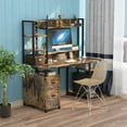 thumbnail image 4 of Corner Desk with Storage Shelves, Compact 90 Degrees Triangle Space Saving Computer Desk with Outlet, LED Lights, Keyboard Tray & Monitor Stand, Black Writing Table Desk for Home Office by PAKASEPT, 4 of 7