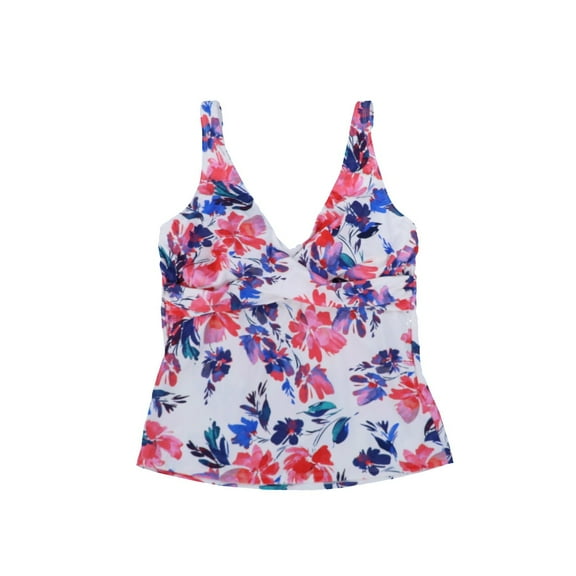 Island Escape Womens Ruched Printed Tankini Swim Top Multi 12
